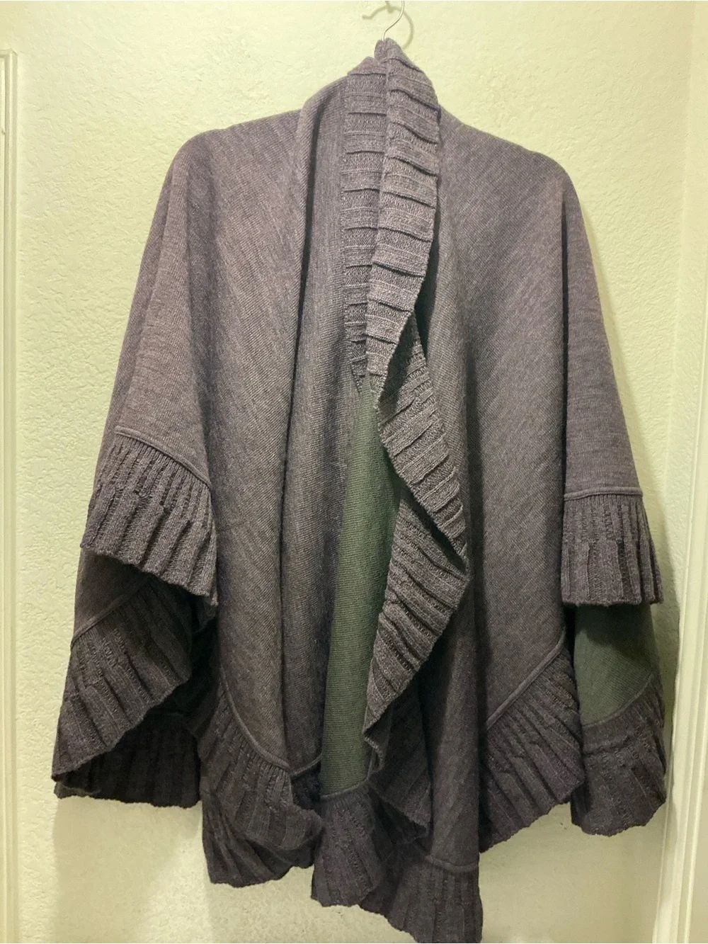 Nordstrom Purple Ruffle-Trim Open Front Poncho made in  Italy